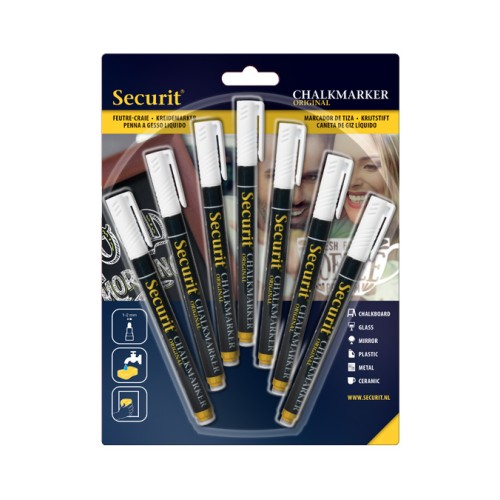 Žymeklis baltas SECURIT (1-2mm apvalūs) 7vnt. rinkinys
