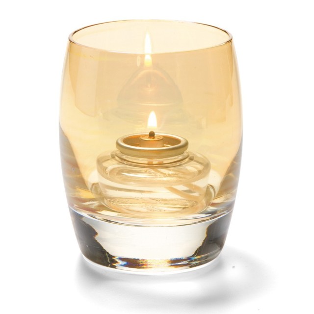 Žvakidė sferinė stiklinė (aukso sp.) (h-9,5 cm, ø7,6 cm; HD8 12 15)
