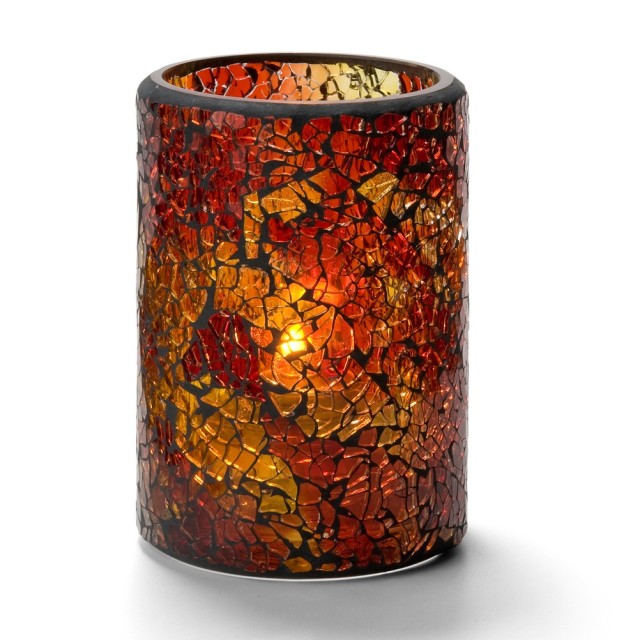 Žvakidė cilindrinė, sutrūkinėjusio stiklo (auksinė sp.) (h-11,4 cm, Ø 7,9 cm; HD26 42)