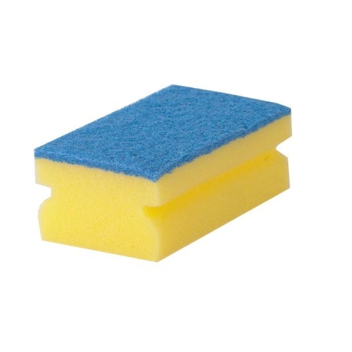 Nailono kempinė Green-Tex® 10 vnt. pak., 12x6.5x4.5 cm, geltona mėlynu abrazyviniu paviršiumi