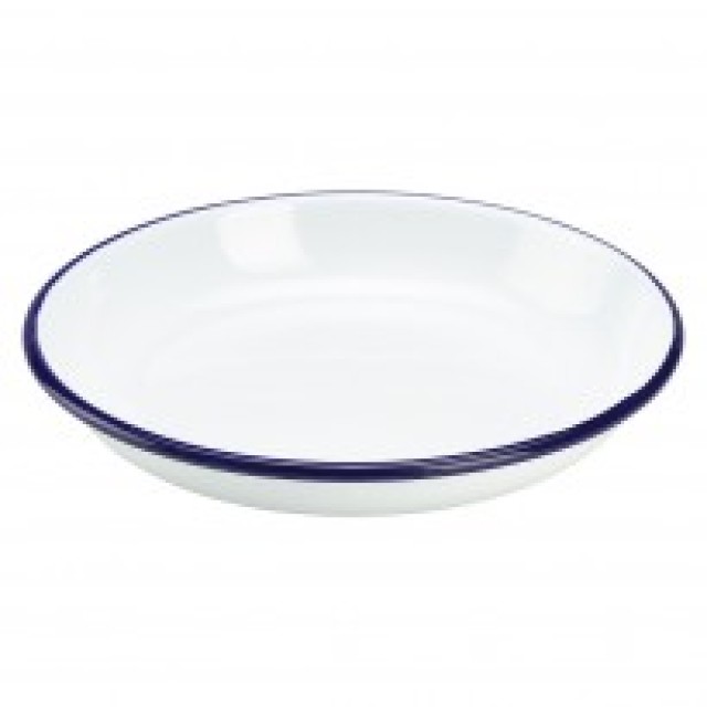 Lėkštė Enamel ø18 cm, balta mėlynu krašteliu, emaliuota