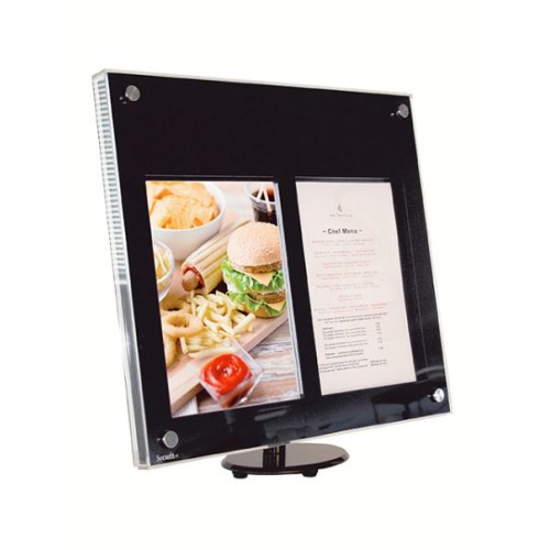 SECURIT informacinis LED stendas Acrylic 2xA4, 21,45x21,06x5,46 cm, pastatomas ar kabinamas, juodos sp., be stovo