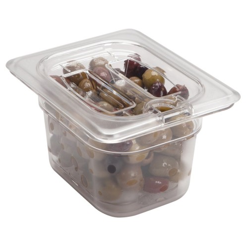 Dangtelis su rankena ir anga šaukštui CAMBRO (skaidrus polikarb.) (GN1 8-16,2x13,17cm)