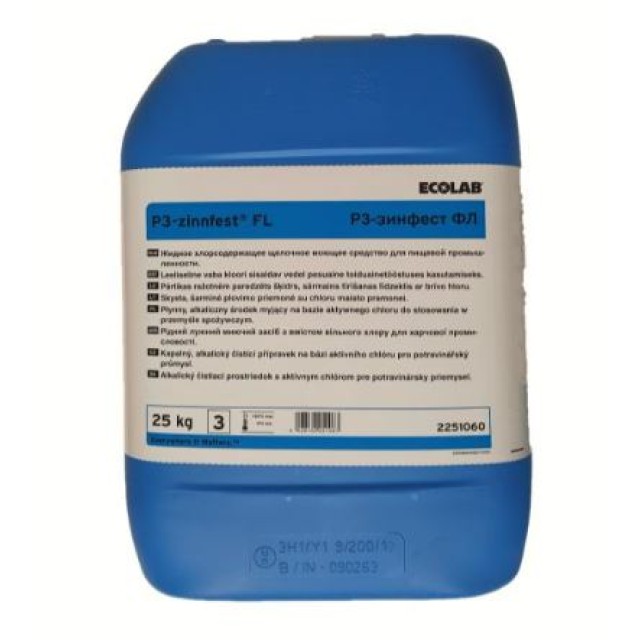 Plovimo-dezinfekcijos priemonė su chloru P3-ZINNFEST FL 25 kg, maisto pramonei
