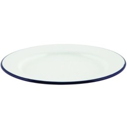 Lėkštė Enamel ø26 cm, balta mėlynu krašteliu, emaliuota