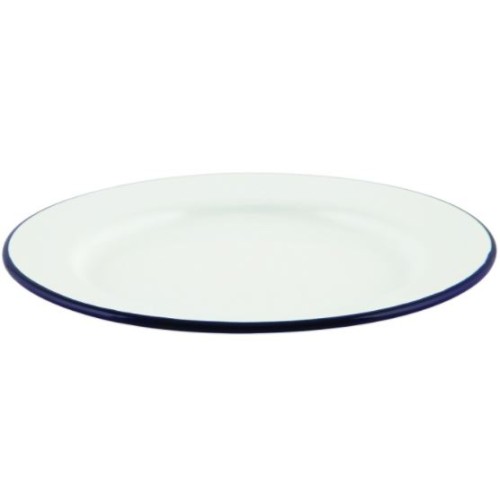 Lėkštė Enamel ø26 cm, balta mėlynu krašteliu, emaliuota