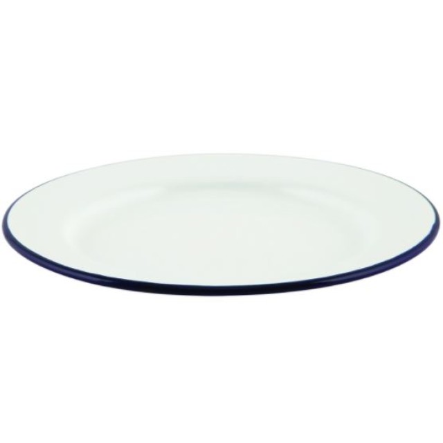 Lėkštė Enamel ø26 cm, balta mėlynu krašteliu, emaliuota