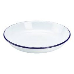 Lėkštė Enamel ø22 cm, balta mėlynu krašteliu, emaliuota