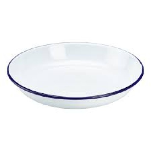 Lėkštė Enamel ø22 cm, balta mėlynu krašteliu, emaliuota