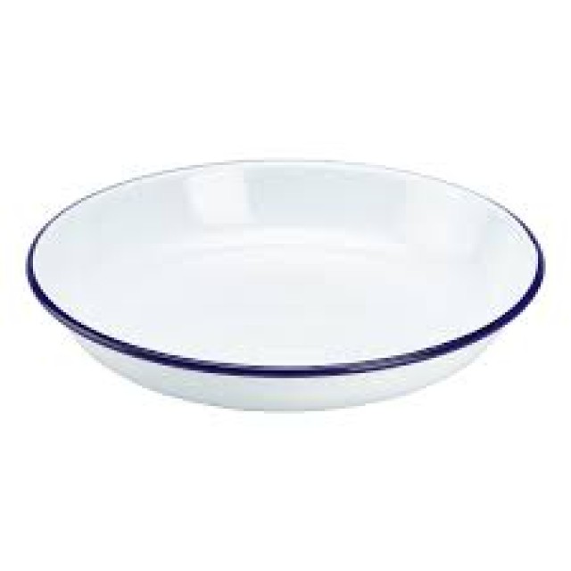Lėkštė Enamel ø22 cm, balta mėlynu krašteliu, emaliuota