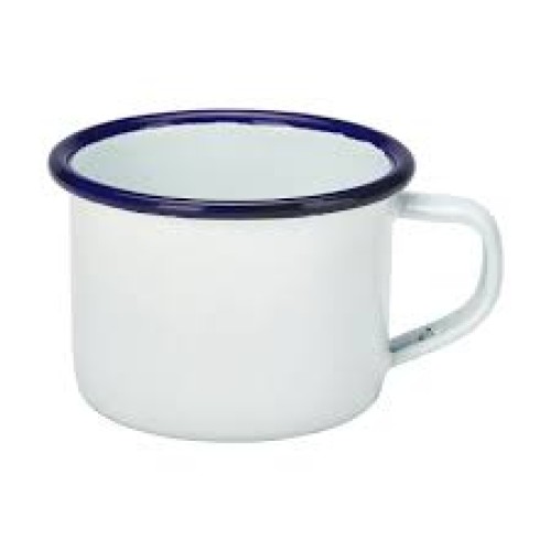 Puodelis Enamel mini 120 ml, ø6 cm, h-5 cm, baltas mėlynu krašteliu, emaliuotas