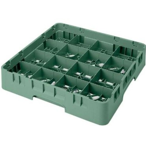 Kasetė taurėms bokalams CAMBRO 16 vietų, h-17,4cm, Ø 11,1cm, žalios sp.