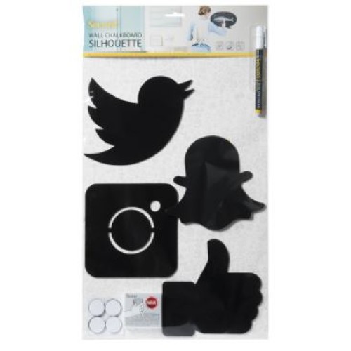 SECURIT kreidinės sieninės social media lentelės 4 vnt., 15x15x0,2cm, su žymekliu