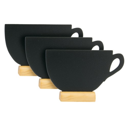 SECURIT stalo kreidinė lentelė siluetas 3 PUODUKAI 10x12x2 cm,  su mediniu pagrindu ir žymekliu