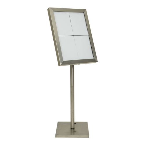 SECURIT informacinis LED stendas 70x35x6cm, 4xA4, nerūd. plieno. Stovas, ratukai ir baterija užsakoma atskirai.