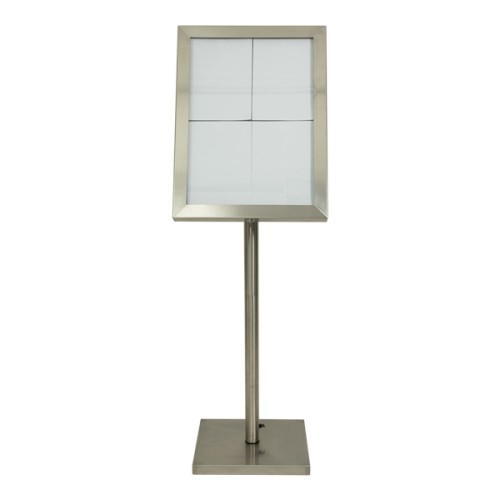 SECURIT informacinis LED stendas 70x35x6cm, 4xA4, nerūd. plieno. Stovas, ratukai ir baterija užsakoma atskirai.