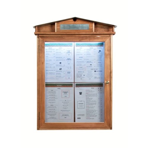SECURIT informacinis LED stendas Rustic 4xA4, medinis rėmas (82x53x7cm), tvirtinimas prie sienos