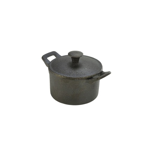Mini ketaus indas Cast Iron 400ml, 10x6cm, apvalus, su auselėmis, su dangčiu