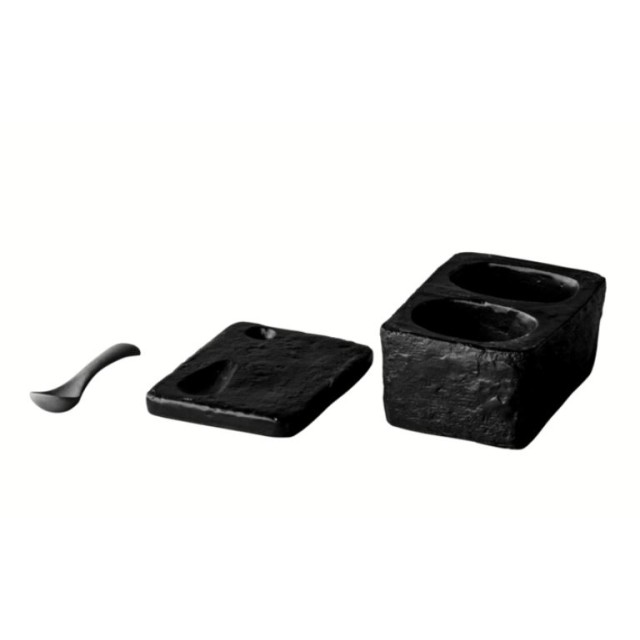 Rinkinys druskai pipirams su šaukšeliu 9,5x7x5,5cm, juodas, 4 vnt. dėž