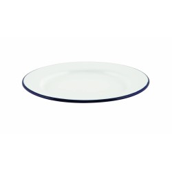 Lėkštė Enamel ø20 cm, balta mėlynu krašteliu, emaliuota
