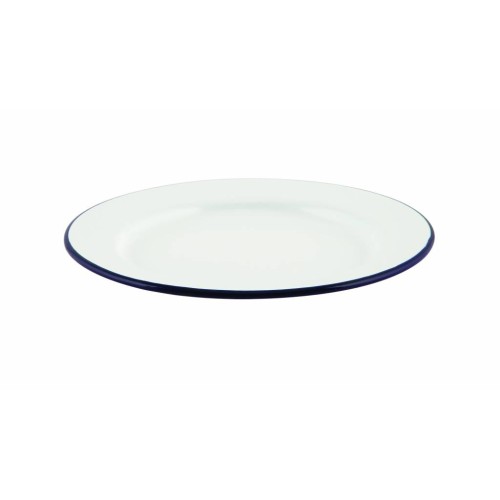 Lėkštė Enamel ø20 cm, balta mėlynu krašteliu, emaliuota