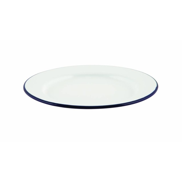 Lėkštė Enamel ø20 cm, balta mėlynu krašteliu, emaliuota