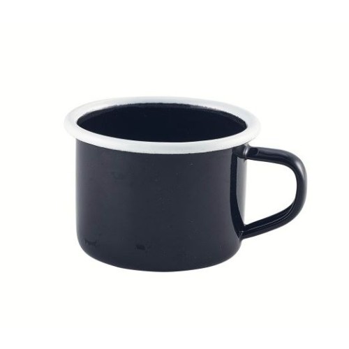 Puodelis Enamel mini 120 ml, ø6 cm, juodas baltu krašteliu, emaliuotas