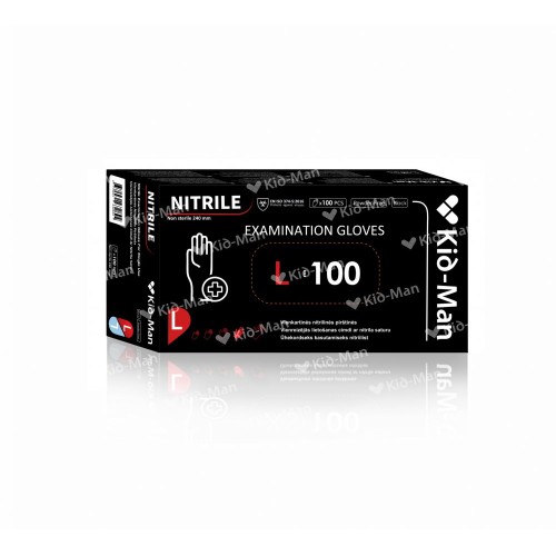 Vienkartinės nitrilinės pirštinės Kid-Man juodos, 100 vnt.  XL dydis