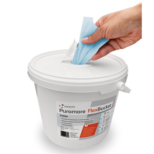 Kibirėlis su neaustinės medžiagos šluostėmis dezinfekcijai Puromore FlexBucket 68 m x17cm, 200 vnt. servetėlių, turkio sp.