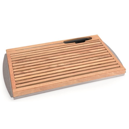 Pjaustymo lenta duonai 48x25,5x3,5 cm, medinė, su nerūd. plieno padėklu trupiniams ir peiliu