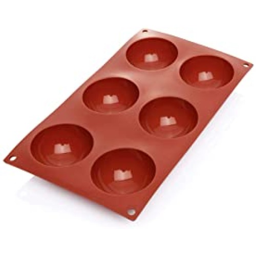 Kepimo forma 6 formelių Ø7 cm pusrutulio formos, silikoninė, raudona