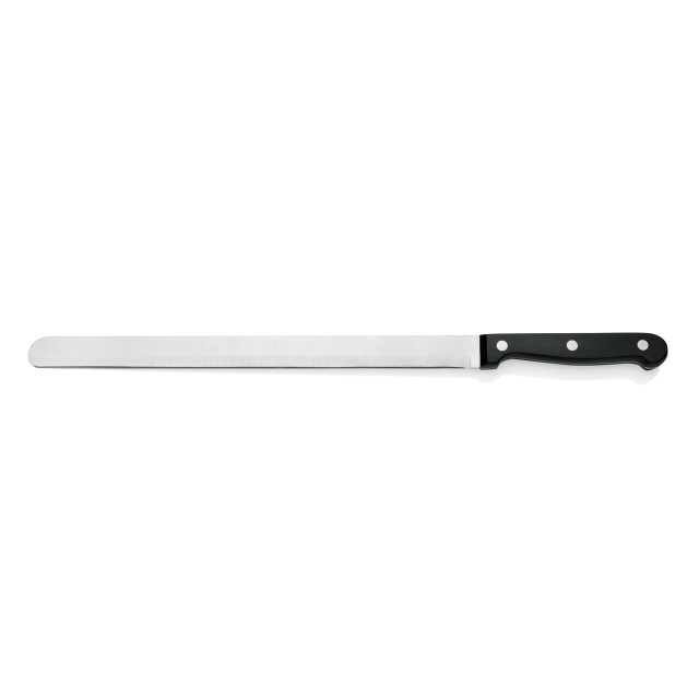 Lankstus lašišos kumpio peilis 30 cm, nerūd. plieno, juoda rankena