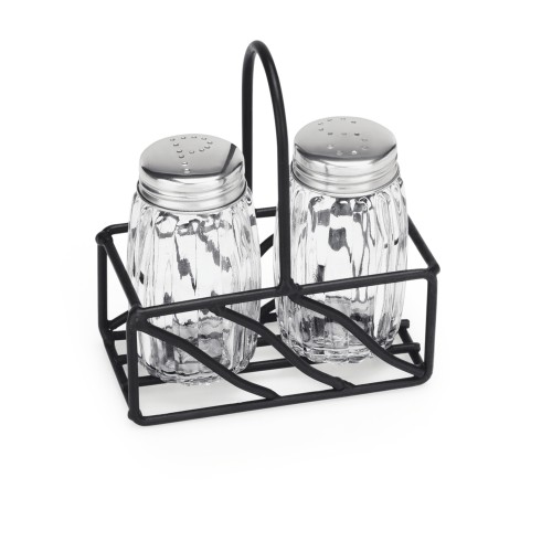 Druskos ir pipirų indelių rinkinys h-11 cm, stikliniai indeliai, juodame nerūd. plieno stove