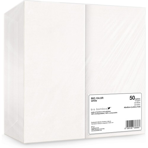Stalo servetėlės Biobamboo Bio 40x40cm, baltos, 50 vnt. pak., įrankiams