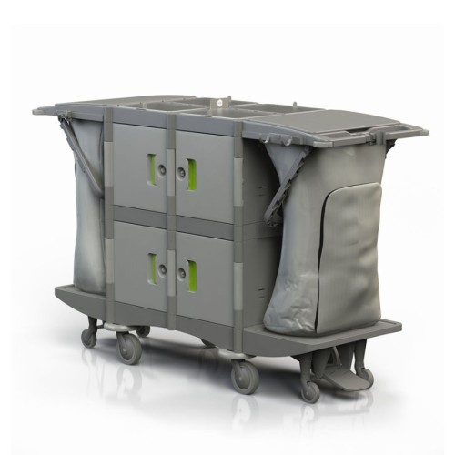 Valymo vežimėlis BRIX Premium 1660x610x1040 mm, su lentynėlemis skalbiniams