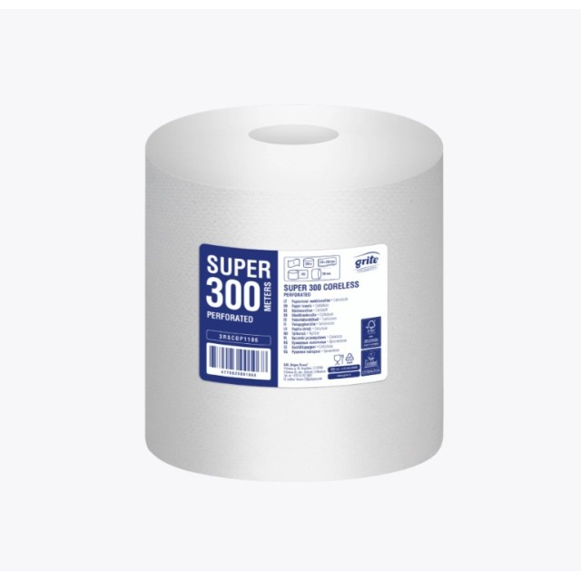Rankšluostinis popierius Grite Super MAXI 300 Coreless, perforuotas 6vnt. pak.