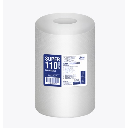 Rankšluostinis popierius Grite Super 110 Coreless perforuotas, 12 vnt. pak.